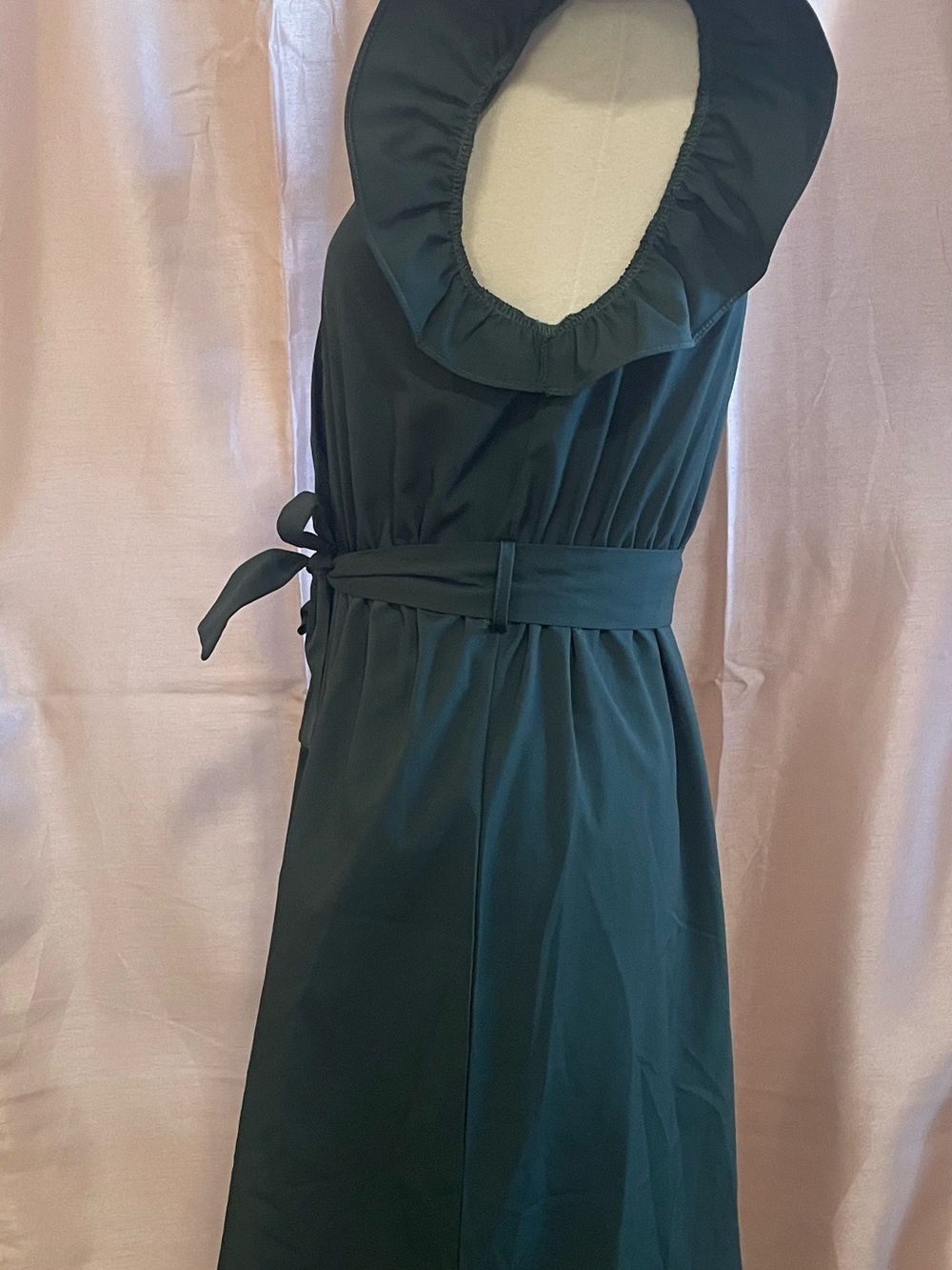 Faux Wrap Dress with Flutteri Sleeves in Deep Green - Picture 2 of 9